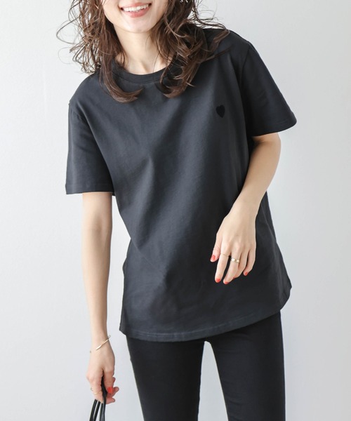 セール】ワンポイントハート刺繍Tシャツ（Tシャツ/カットソー