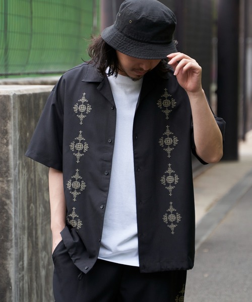 トロピカルキューバ刺繍 オープンカラーシャツ（シャツ/ブラウス）｜NO