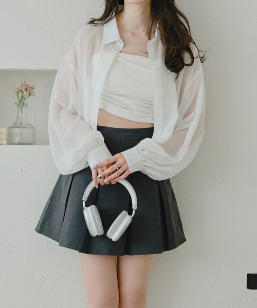 Ambre Neige(アンブルネージュ)の「short sheer shirt / ショートシアーシャツ(シャツ/ブラウス・レディース・ライトブルー/オフホワイト/ライトグレー・FREE)」の2枚目の写真
