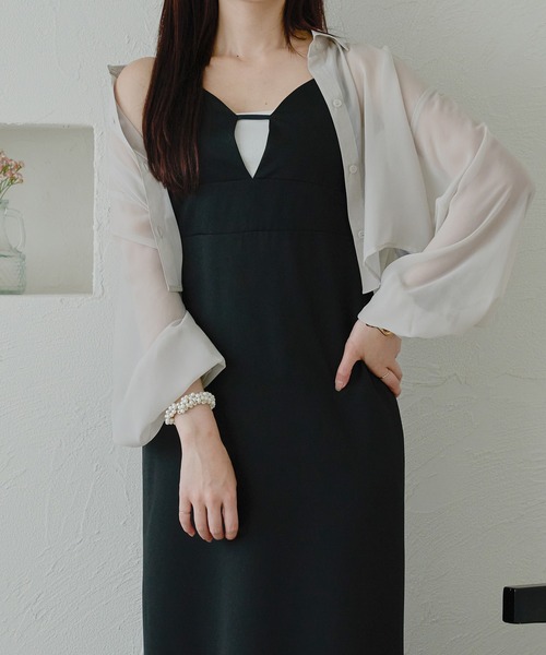 Ambre Neige(アンブルネージュ)の「short sheer shirt / ショートシアーシャツ(シャツ/ブラウス・レディース・ライトブルー/オフホワイト/ライトグレー・FREE)」の3枚目の写真