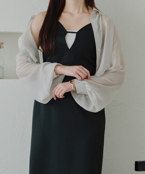 Ambre Neige(アンブルネージュ)の「short sheer shirt / ショートシアーシャツ(シャツ/ブラウス・レディース・ライトブルー/オフホワイト/ライトグレー・FREE)」の8枚目の写真