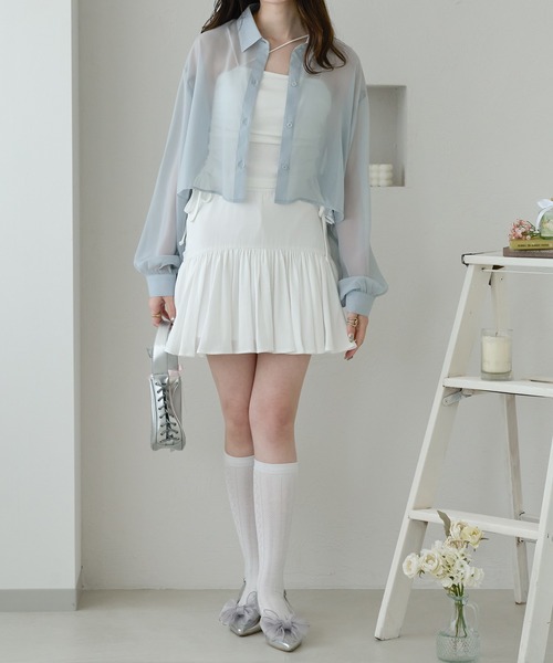 Ambre Neige(アンブルネージュ)の「short sheer shirt / ショートシアーシャツ(シャツ/ブラウス・レディース・ライトブルー/オフホワイト/ライトグレー・FREE)」の7枚目の写真