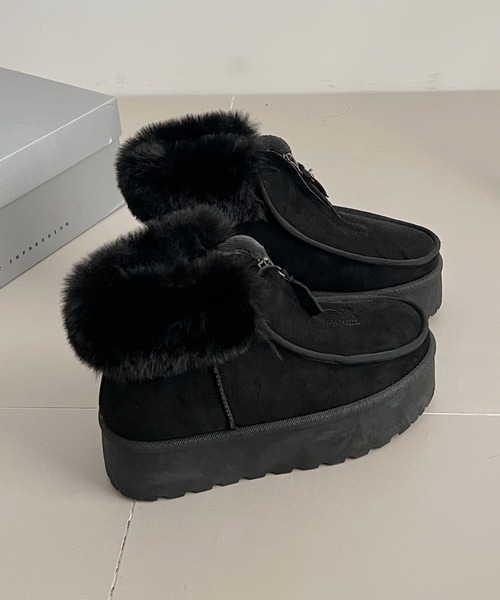 Shoes in Closet(シューズインクローゼット)の「軽量厚底 プラットフォーム センタージップ/ファスナー ムートンブーツ 6839(ブーツ・レディース・ブラック/ブラウン系その他・S/M/L/LL)」の10枚目の写真