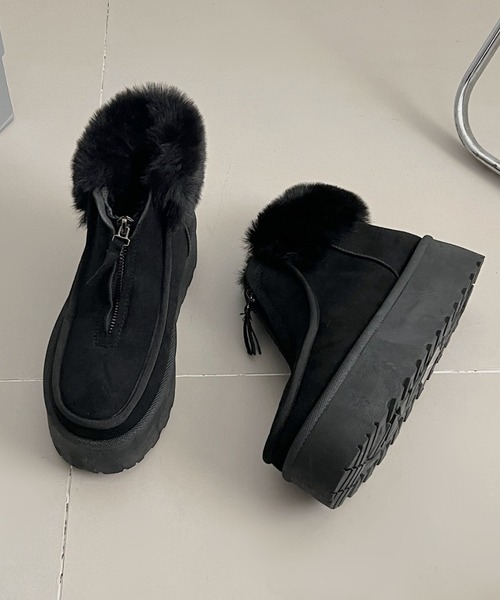 Shoes in Closet(シューズインクローゼット)の「軽量厚底 プラットフォーム センタージップ/ファスナー ムートンブーツ 6839(ブーツ・レディース・ブラック/ブラウン系その他・S/M/L/LL)」の12枚目の写真