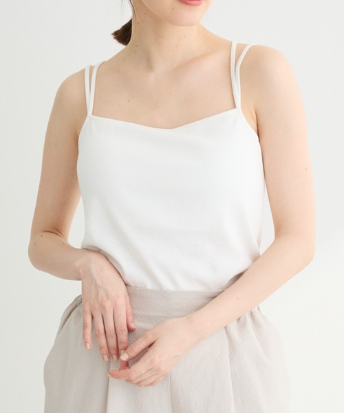 Green Parks(グリーンパークス)の「カップ付きマルチストラップタンク(タンクトップ・レディース・カーキ/ホワイト/ブラック/ベージュ・FREE)」の2枚目の写真