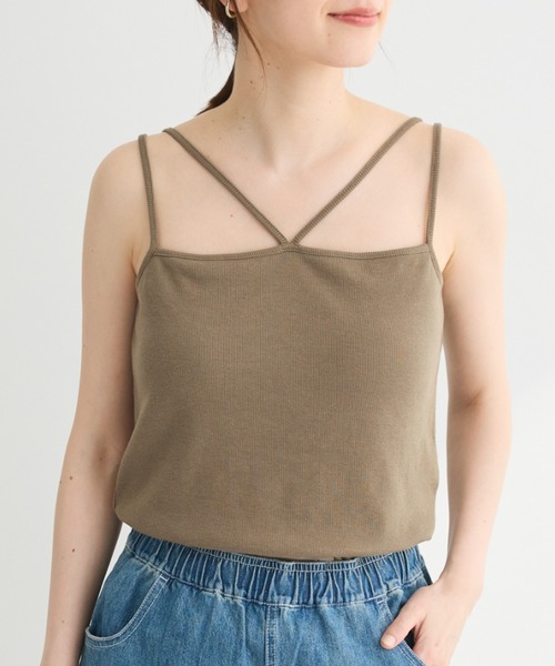 Green Parks(グリーンパークス)の「カップ付きマルチストラップタンク(タンクトップ・レディース・カーキ/ホワイト/ブラック/ベージュ・FREE)」の4枚目の写真