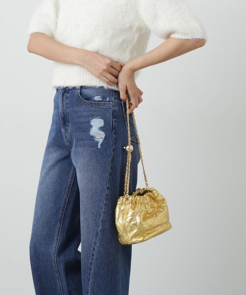 N.（N. Natural Beauty Basic）（エヌエヌナチュラルビューティーベーシック）の「◆メタリックキルトショルダーバッグ（ショルダーバッグ・レディース・ブラック/ゴールド・ﾌﾘ-）」の13枚目の写真