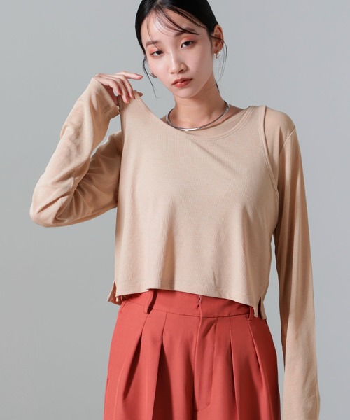 セール】シアーレイヤードアンサンブルカットトップス（Tシャツ