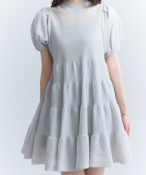 EIMY ISTOIRE（エイミーイストワール）の「シアーニットフレアミニワンピース（ワンピース・レディース・ホワイト/ブラック/サックスブルー・F）」の3枚目の写真