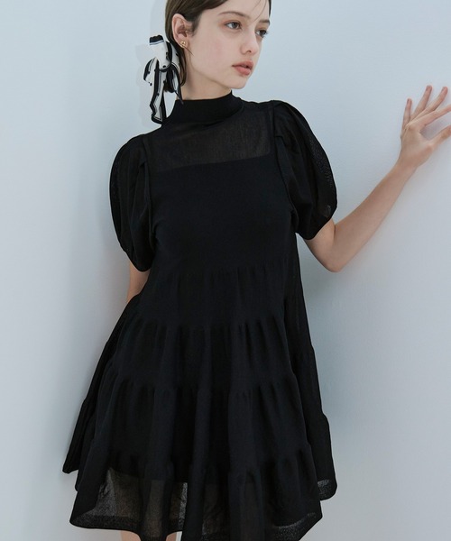 EIMY ISTOIRE（エイミーイストワール）の「シアーニットフレアミニワンピース（ワンピース・レディース・ホワイト/ブラック/サックスブルー・F）」の2枚目の写真