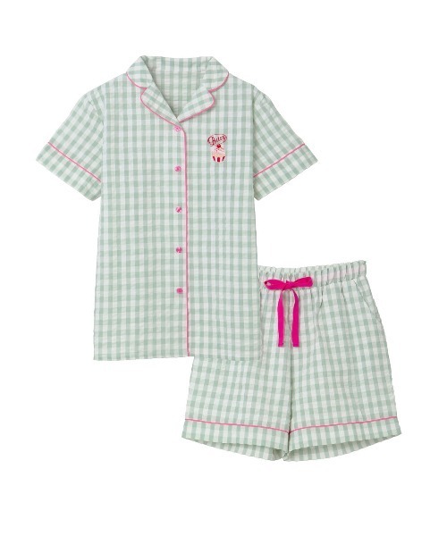 tutuanna（チュチュアンナ）の「[とにかくさらっと涼しい]綿100％ギンガムカップケーキ刺繍半袖パジャマ（ルームウェア/パジャマ・レディース・グレー/ミント/ピンク/イエロー・L/M/S）」の13枚目の写真