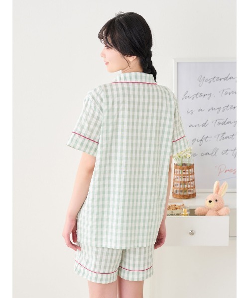 tutuanna（チュチュアンナ）の「[とにかくさらっと涼しい]綿100％ギンガムカップケーキ刺繍半袖パジャマ（ルームウェア/パジャマ・レディース・グレー/ミント/ピンク/イエロー・L/M/S）」の18枚目の写真