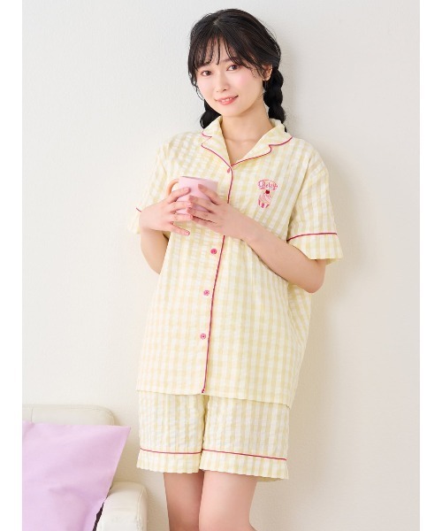 tutuanna（チュチュアンナ）の「[とにかくさらっと涼しい]綿100％ギンガムカップケーキ刺繍半袖パジャマ（ルームウェア/パジャマ・レディース・グレー/ミント/ピンク/イエロー・L/M/S）」の20枚目の写真
