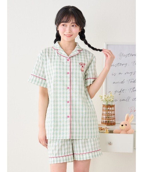 tutuanna（チュチュアンナ）の「[とにかくさらっと涼しい]綿100％ギンガムカップケーキ刺繍半袖パジャマ（ルームウェア/パジャマ・レディース・グレー/ミント/ピンク/イエロー・L/M/S）」の16枚目の写真