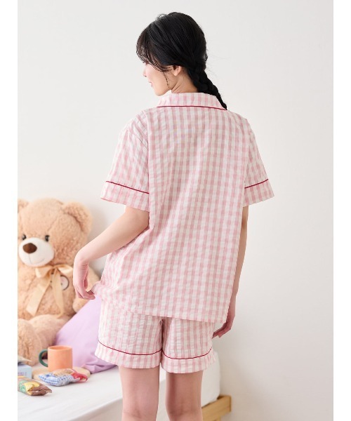 tutuanna（チュチュアンナ）の「[とにかくさらっと涼しい]綿100％ギンガムカップケーキ刺繍半袖パジャマ（ルームウェア/パジャマ・レディース・グレー/ミント/ピンク/イエロー・L/M/S）」の22枚目の写真