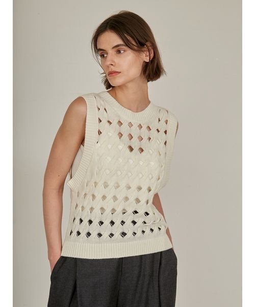 styling/（スタイリング）の「2WAYロープニットベスト（ベスト・レディース・オフホワイト/チャコールグレー・FREE）」の10枚目の写真