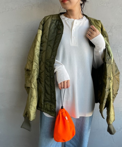Healthknit（ヘルスニット）の「[HEALTHKNIT/ヘルスニット] 別注 ヘンリーネック ワッフルボーダーTシャツ（Tシャツ/カットソー・レディース・ホワイト/レッド/ブラック系/ブルー/ブラック・F）」の2枚目の写真