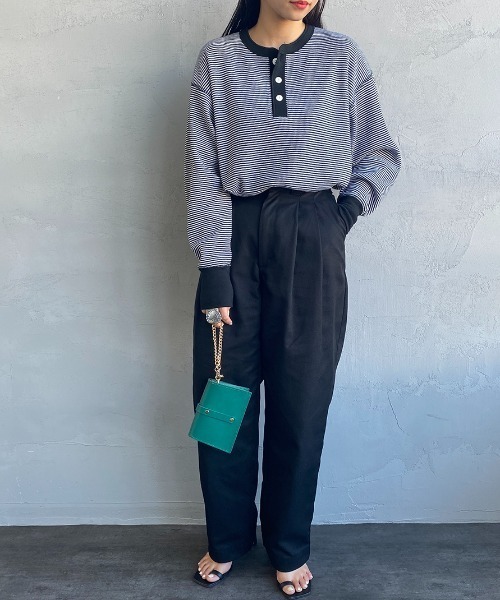 Healthknit（ヘルスニット）の「[HEALTHKNIT/ヘルスニット] 別注 ヘンリーネック ワッフルボーダーTシャツ（Tシャツ/カットソー・レディース・ホワイト/レッド/ブラック系/ブルー/ブラック・F）」の11枚目の写真