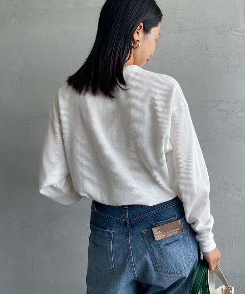 Healthknit（ヘルスニット）の「[HEALTHKNIT/ヘルスニット] 別注 ヘンリーネック ワッフルボーダーTシャツ（Tシャツ/カットソー・レディース・ホワイト/レッド/ブラック系/ブルー/ブラック・F）」の19枚目の写真
