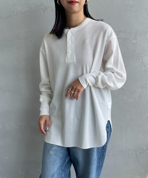 Healthknit（ヘルスニット）の「[HEALTHKNIT/ヘルスニット] 別注 ヘンリーネック ワッフルボーダーTシャツ（Tシャツ/カットソー・レディース・ホワイト/レッド/ブラック系/ブルー/ブラック・F）」の22枚目の写真