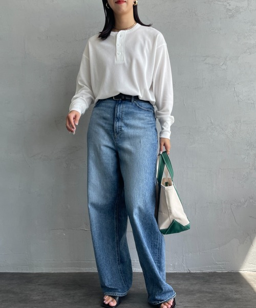 Healthknit（ヘルスニット）の「[HEALTHKNIT/ヘルスニット] 別注 ヘンリーネック ワッフルボーダーTシャツ（Tシャツ/カットソー・レディース・ホワイト/レッド/ブラック系/ブルー/ブラック・F）」の6枚目の写真