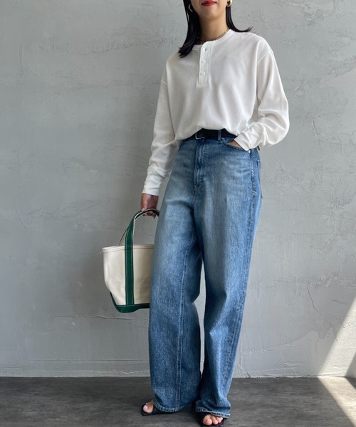 Healthknit（ヘルスニット）の「[HEALTHKNIT/ヘルスニット] 別注 ヘンリーネック ワッフルボーダーTシャツ（Tシャツ/カットソー・レディース・ホワイト/レッド/ブラック系/ブルー/ブラック・F）」の20枚目の写真