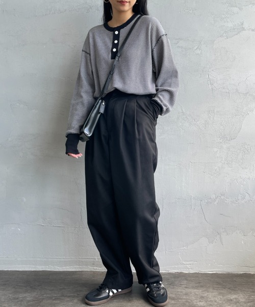 Healthknit（ヘルスニット）の「[HEALTHKNIT/ヘルスニット] 別注 ヘンリーネック ワッフルボーダーTシャツ（Tシャツ/カットソー・レディース・ホワイト/レッド/ブラック系/ブルー/ブラック・F）」の10枚目の写真