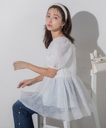 QUEENS COURT | フラワーエンボスパフスリーブチュニック≪洗濯機で洗える≫(チュニック)