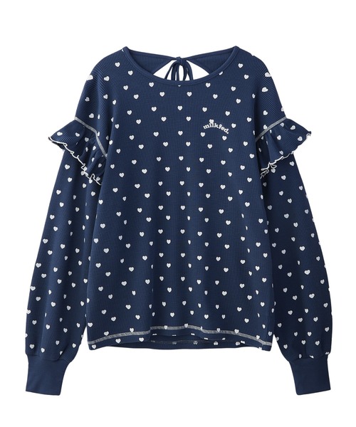 MILKFED.(ミルクフェド)の「FRILL HEART WAFFLE TOP(Tシャツ/カットソー・レディース・ネイビー/ブラウン/オフホワイト・ONE SIZE)」の13枚目の写真