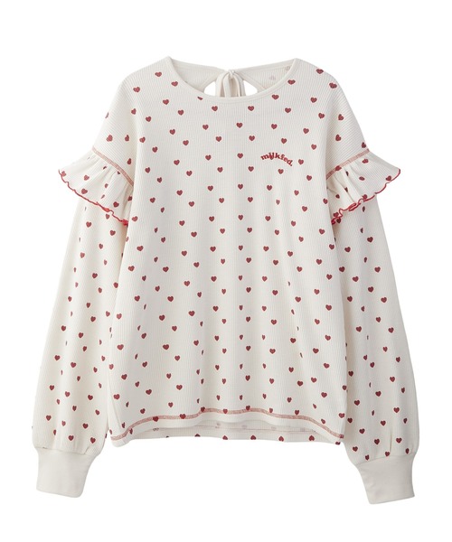 MILKFED.(ミルクフェド)の「FRILL HEART WAFFLE TOP(Tシャツ/カットソー・レディース・ネイビー/ブラウン/オフホワイト・ONE SIZE)」の15枚目の写真