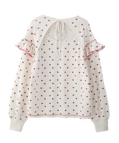 MILKFED.(ミルクフェド)の「FRILL HEART WAFFLE TOP(Tシャツ/カットソー・レディース・ネイビー/ブラウン/オフホワイト・ONE SIZE)」の16枚目の写真