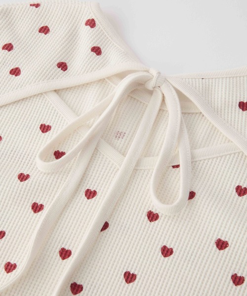 MILKFED.(ミルクフェド)の「FRILL HEART WAFFLE TOP(Tシャツ/カットソー・レディース・ネイビー/ブラウン/オフホワイト・ONE SIZE)」の8枚目の写真