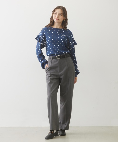 MILKFED.(ミルクフェド)の「FRILL HEART WAFFLE TOP(Tシャツ/カットソー・レディース・ネイビー/ブラウン/オフホワイト・ONE SIZE)」の17枚目の写真