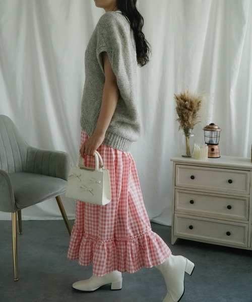 aimoha（アイモハ）の「ギンガムチェックロングマキシスカート（スカート・レディース・ピンク・SMALL/MEDIUM/LARGE）」の5枚目の写真