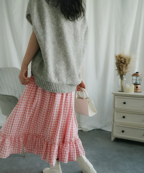 aimoha（アイモハ）の「ギンガムチェックロングマキシスカート（スカート・レディース・ピンク・SMALL/MEDIUM/LARGE）」の8枚目の写真