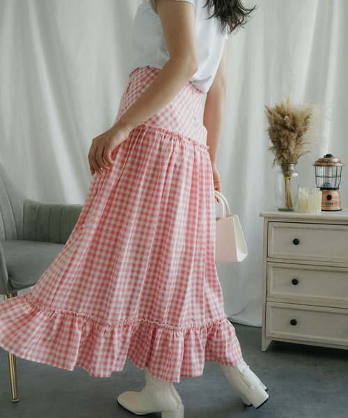 aimoha（アイモハ）の「ギンガムチェックロングマキシスカート（スカート・レディース・ピンク・SMALL/MEDIUM/LARGE）」の7枚目の写真