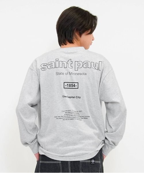 GLAZOS（グラソス）の「USAコットン・袖ロゴバックプリントビッグ長袖Tシャツ（Tシャツ/カットソー・キッズ・オートミール/ブルー/ブラック・S/M/L/LL）」の2枚目の写真