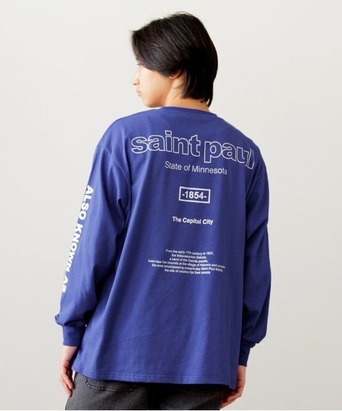 GLAZOS（グラソス）の「USAコットン・袖ロゴバックプリントビッグ長袖Tシャツ（Tシャツ/カットソー・キッズ・オートミール/ブルー/ブラック・S/M/L/LL）」の3枚目の写真