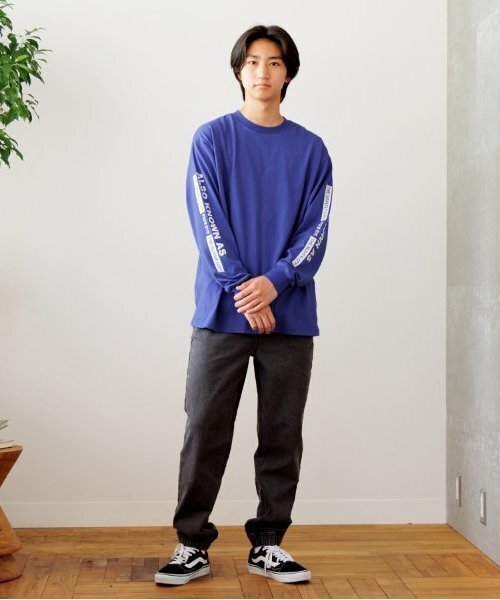 GLAZOS（グラソス）の「USAコットン・袖ロゴバックプリントビッグ長袖Tシャツ（Tシャツ/カットソー・キッズ・オートミール/ブルー/ブラック・S/M/L/LL）」の5枚目の写真