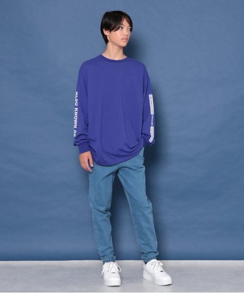GLAZOS（グラソス）の「USAコットン・袖ロゴバックプリントビッグ長袖Tシャツ（Tシャツ/カットソー・キッズ・オートミール/ブルー/ブラック・S/M/L/LL）」の7枚目の写真