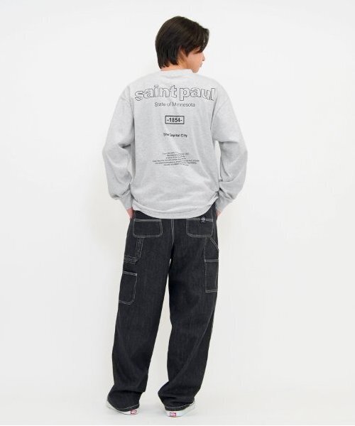 GLAZOS（グラソス）の「USAコットン・袖ロゴバックプリントビッグ長袖Tシャツ（Tシャツ/カットソー・キッズ・オートミール/ブルー/ブラック・S/M/L/LL）」の8枚目の写真