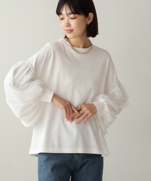 セール】袖チュールプルオーバー（Tシャツ/カットソー）｜Bou