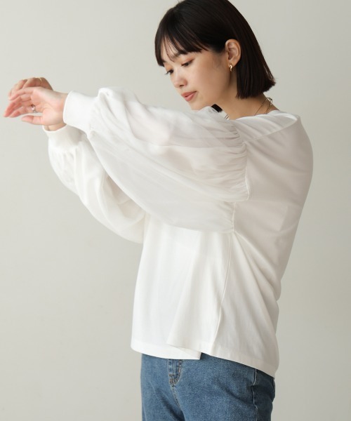 Bou Jeloud(ブージュルード)の「袖チュールプルオーバー(Tシャツ/カットソー・レディース・ブラック/オフホワイト・FREE)」の8枚目の写真