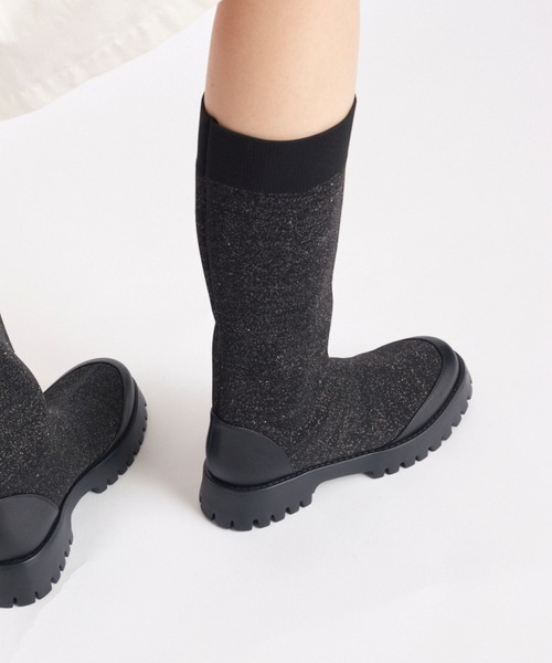 Quasar/ラメニット撥水ソックスブーツ（ブーツ）｜Lucida（ルシーダ
