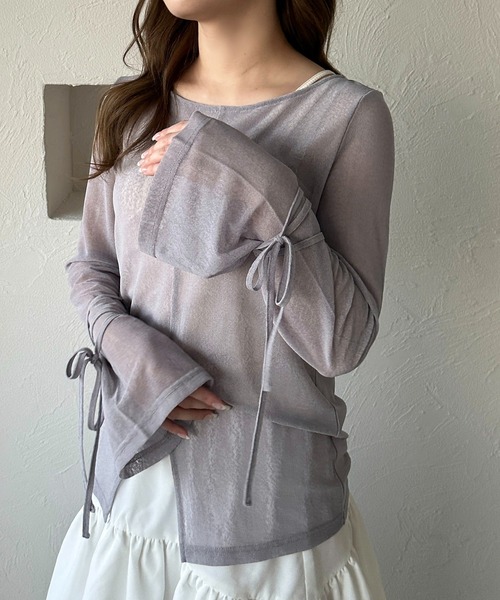 apres jour clair（アプレジュールクレア）の「【apres jour clair】シアー袖リボントップス【ZOZOTOWN限定アイテム】（Tシャツ/カットソー・レディース・ブラック/グリーン/アイボリー/ブラウン系その他/ブルー系その他・X-LARGE/フリー）」の5枚目の写真