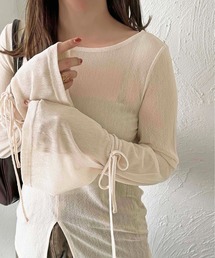 apres jour clair | 【apres jour clair】シアー袖リボントップス【ZOZOTOWN限定アイテム】(Tシャツ/カットソー)