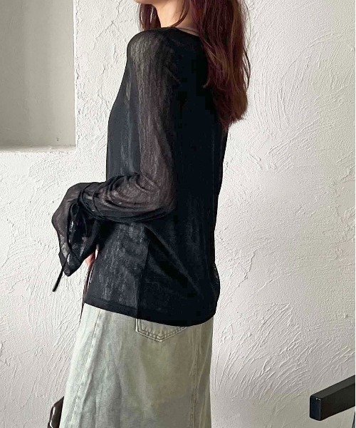 apres jour clair（アプレジュールクレア）の「【apres jour clair】シアー袖リボントップス【ZOZOTOWN限定アイテム】（Tシャツ/カットソー・レディース・ブラック/グリーン/アイボリー/ブラウン系その他/ブルー系その他・X-LARGE/フリー）」の22枚目の写真