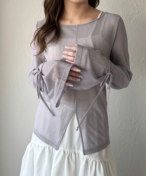 apres jour clair（アプレジュールクレア）の「【apres jour clair】シアー袖リボントップス【ZOZOTOWN限定アイテム】（Tシャツ/カットソー・レディース・ブラック/グリーン/アイボリー/ブラウン系その他/ブルー系その他・X-LARGE/フリー）」の7枚目の写真