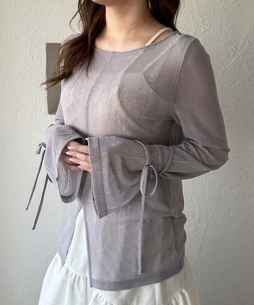 apres jour clair（アプレジュールクレア）の「【apres jour clair】シアー袖リボントップス【ZOZOTOWN限定アイテム】（Tシャツ/カットソー・レディース・ブラック/グリーン/アイボリー/ブラウン系その他/ブルー系その他・X-LARGE/フリー）」の8枚目の写真