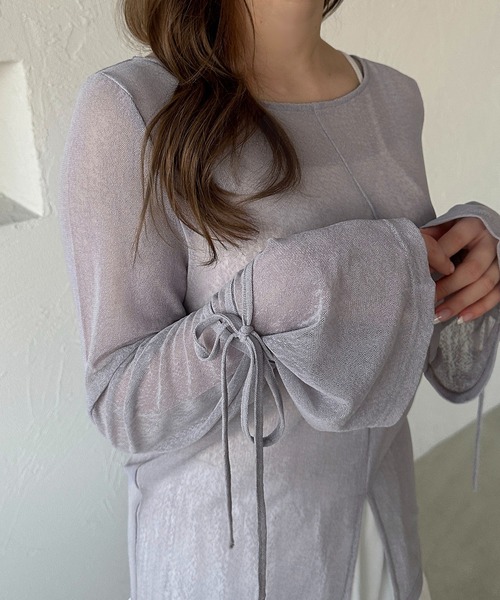 apres jour clair（アプレジュールクレア）の「【apres jour clair】シアー袖リボントップス【ZOZOTOWN限定アイテム】（Tシャツ/カットソー・レディース・ブラック/グリーン/アイボリー/ブラウン系その他/ブルー系その他・X-LARGE/フリー）」の9枚目の写真